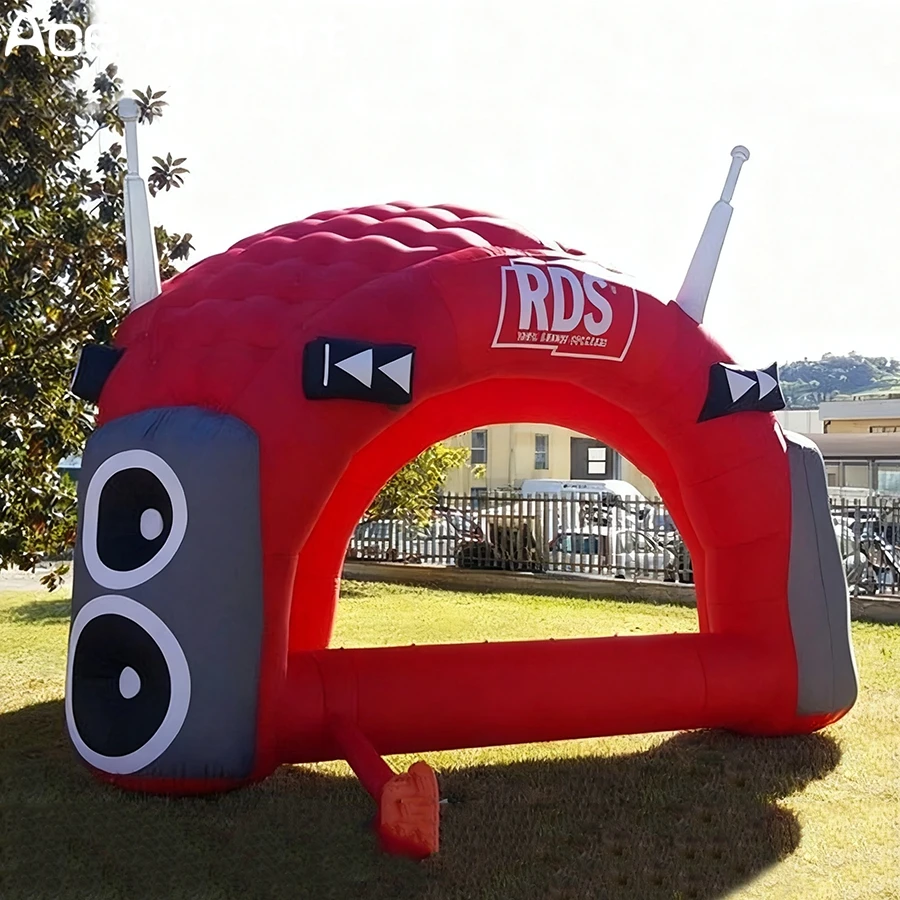 Reproductor de música inflable personalizado, tienda de campaña con cúpula, modelo de transmisión inflable con antena para eventos al aire libre, fiesta de Festival de Música