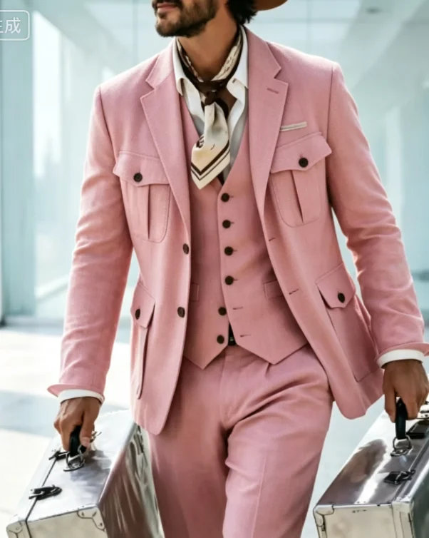 Men Suits Safari Men Suits Men Luxury  Suit With Tailored Fit Smart Casual Blazer For Business Banquet 3 Pieces