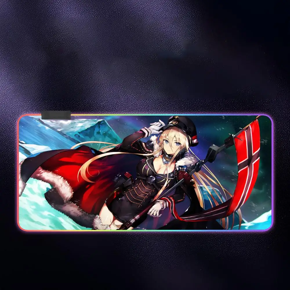 B-Bismarck Z-Zwei Azur Lane Mouse Pad RGB Gaming Mousepad LED Large Games Mouse pads XXL Keyboard Pad Luminous Desk Mat Backlit
