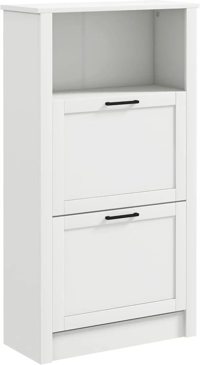 

Shoe Cabinet, Freestanding Shoe Storage Cabinet Organizer with 2 Flip Drawers, Adjustable Shelves, and Open Compartment f