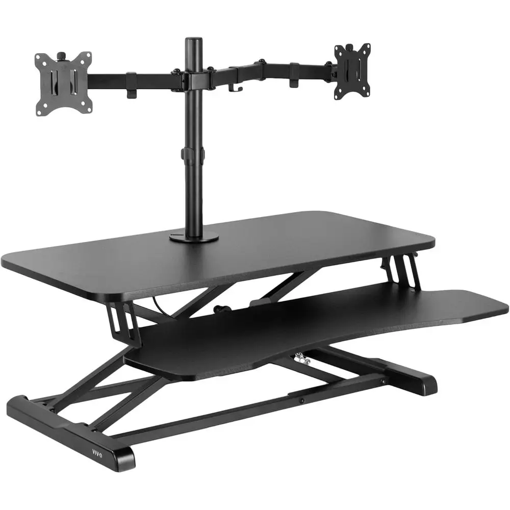 Height Adjustable 32 inch Standing Desk Converter with Dual 13 to 30 inch Monitor Stand, Sit Stand Monitor Mount and Desk Riser,