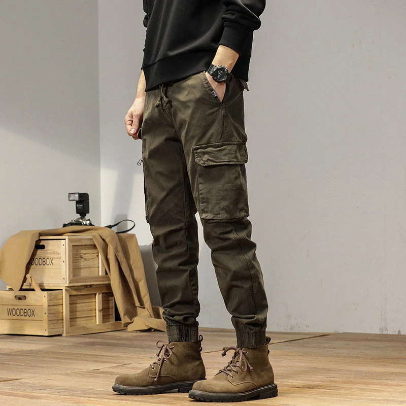 Men's American Retro Work Pants Loose Casual Multi Pocket Trendy High-End Feel Long Trousers