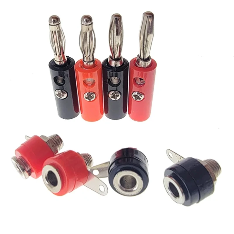 

10PCS Silver 4mm Banana Plug Lantern Type Male and Female 4mm Banana Jack Panel Mount Terminal Connector Adapter Red Black