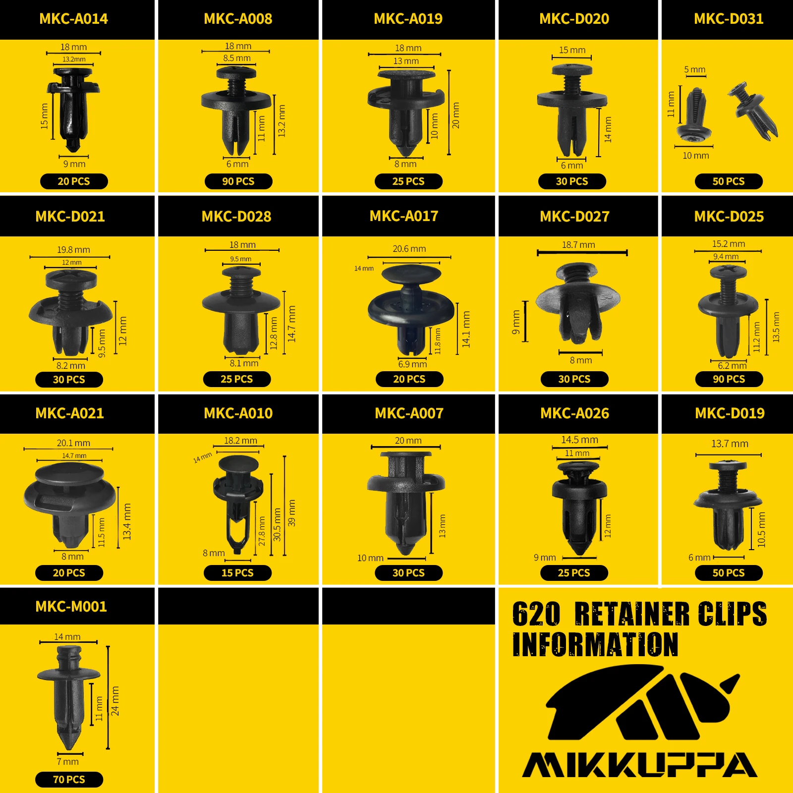 

MIKKUPPA 620pcs Car Retainer Clips Kit with 15pcs Tools, Universal Trim Fastener Set in Storage Box for Door Panel Bumper