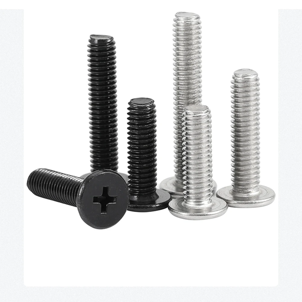 Ultra Thin Flat Wafer Head Phillips Screw M2 M2.5 M3 M4 Black Zinc/Ni-plating CM Laptop Cross Bolt Length3-12mm Head Width 4-7mm