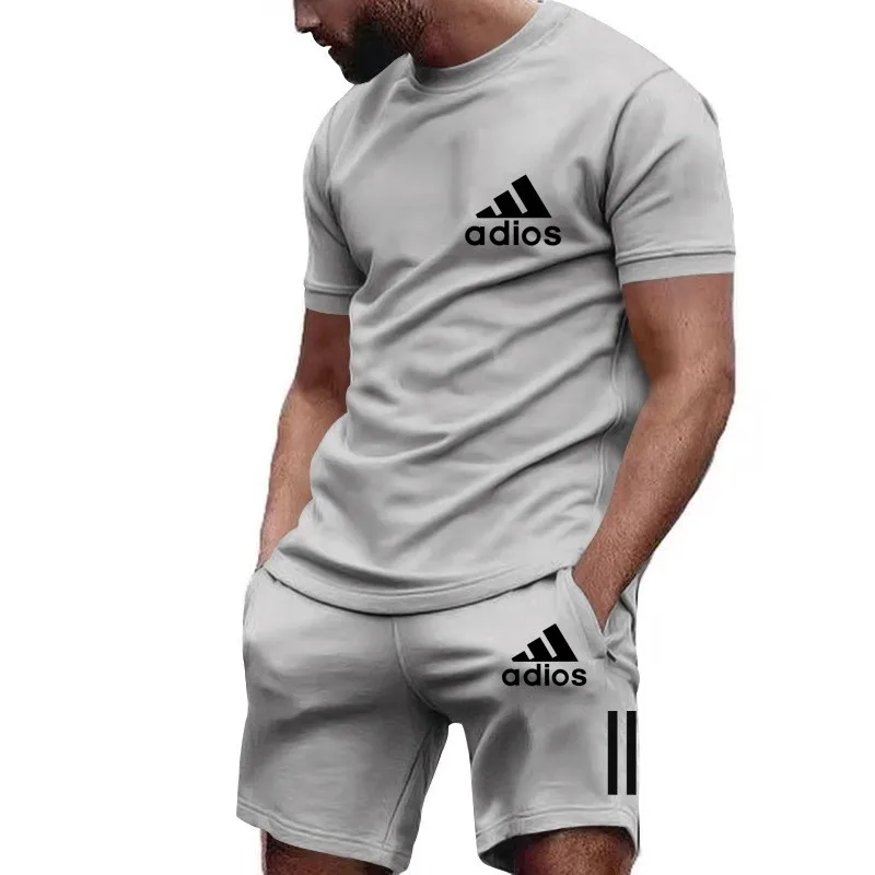 Camiseta de manga curta estampada masculina, shorts de secagem rápida, conjunto esportivo respirável, conjunto de corrida, moda verão, novo 2024