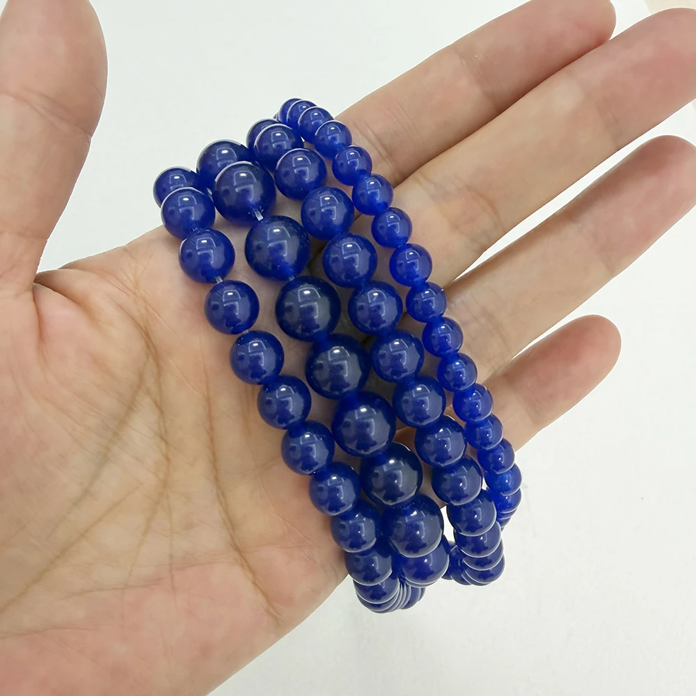 Natural Stone Dark Blue Jade Loose Beads 6 8 10 MM Pick Size For Jewelry Making