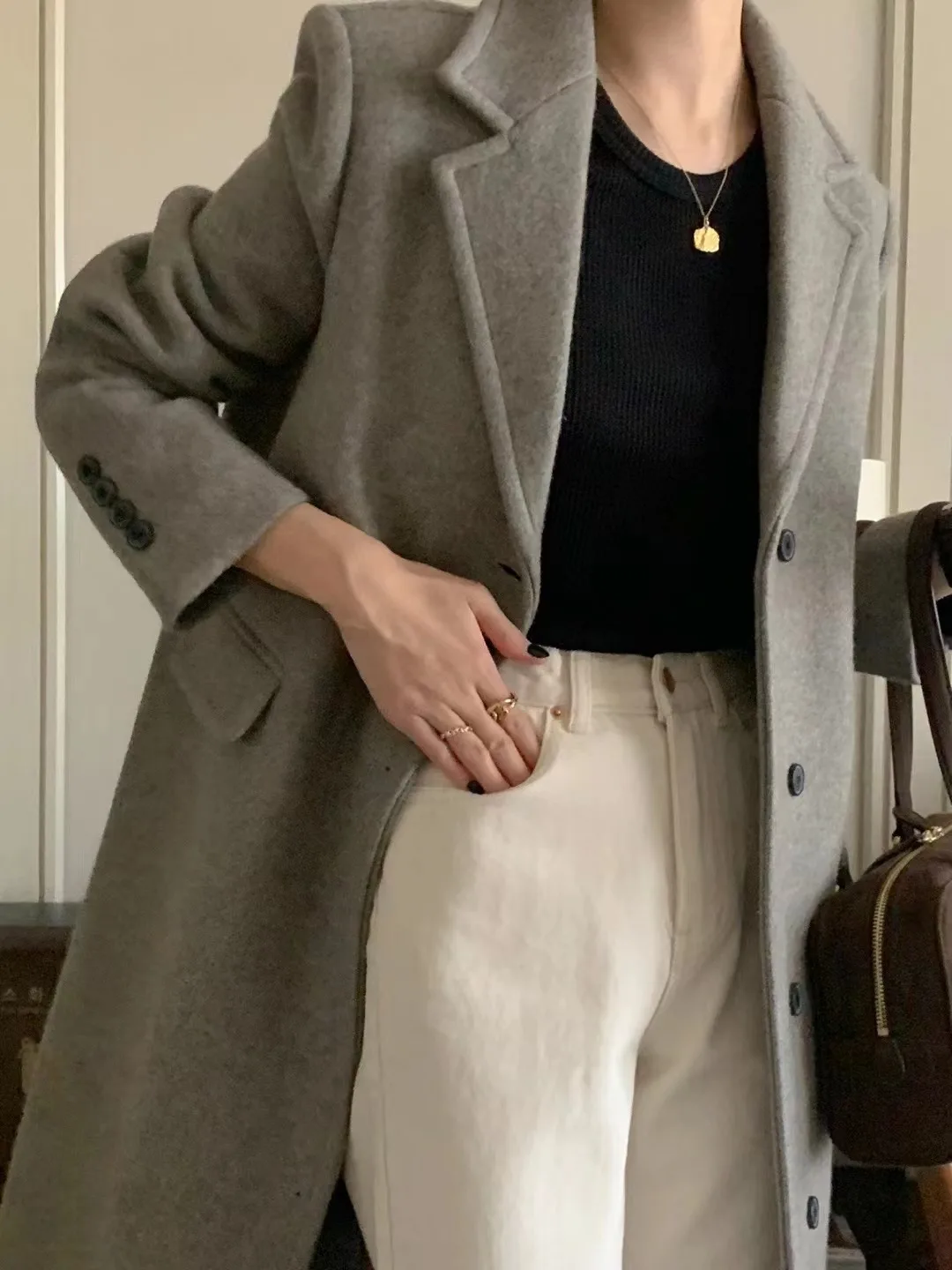 

Autumn Winter Korean Basic Fashion Women's Coats Single Breasted Turn Down Collar Midi Woolen Coat Office Lady Female Clothes