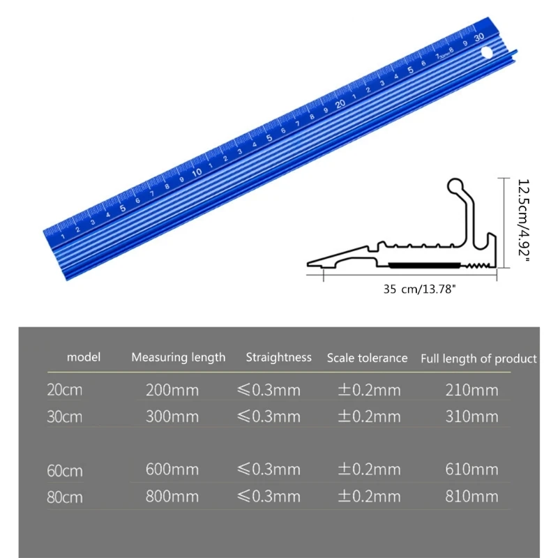 Regla protectora recta multifunción de aleación de aluminio, regla de medición de 20cm, 30cm, 60cm, 80cm, antideslizante, herramientas de carpintería