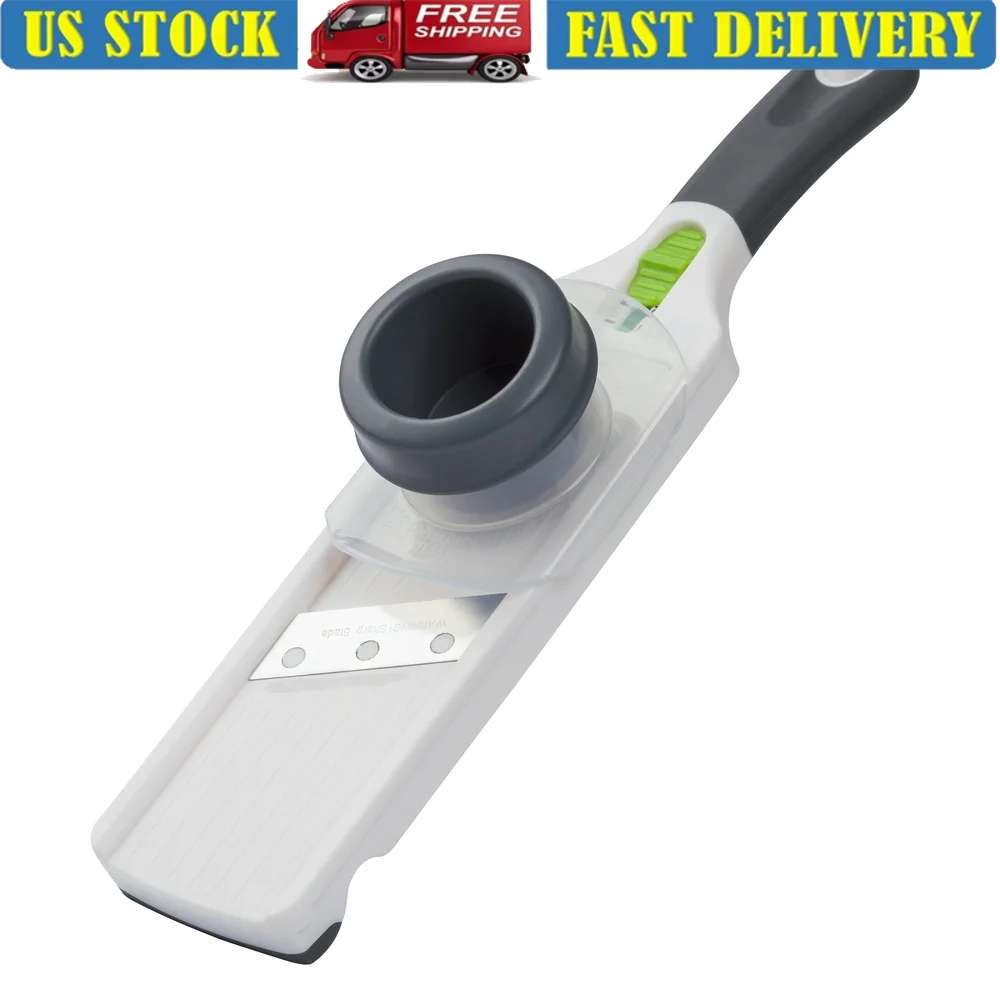Mini rebanador de mandolina ajustable con hoja de acero inoxidable, guía de seguridad, mango ergonómico, preparación y rebanado de comidas eficientes