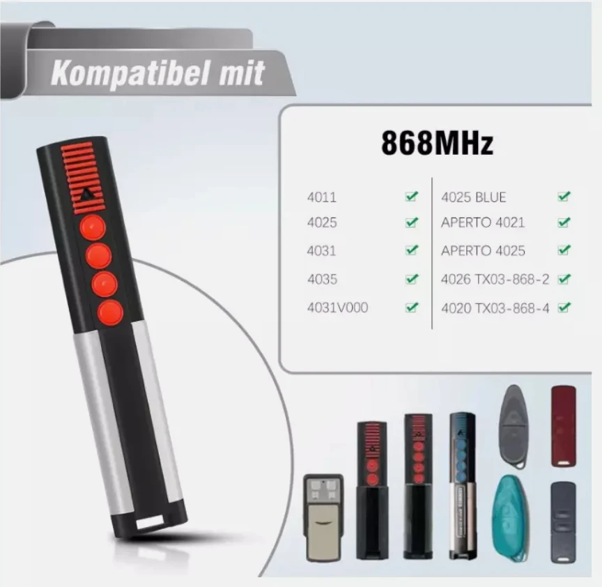 

SOMMER 868MHZ Gate Remote Control 4020 4021 4025 4011 4031 4026 TX03-868-2 TX03-868-4 Garage Door Command Opener Transmitter
