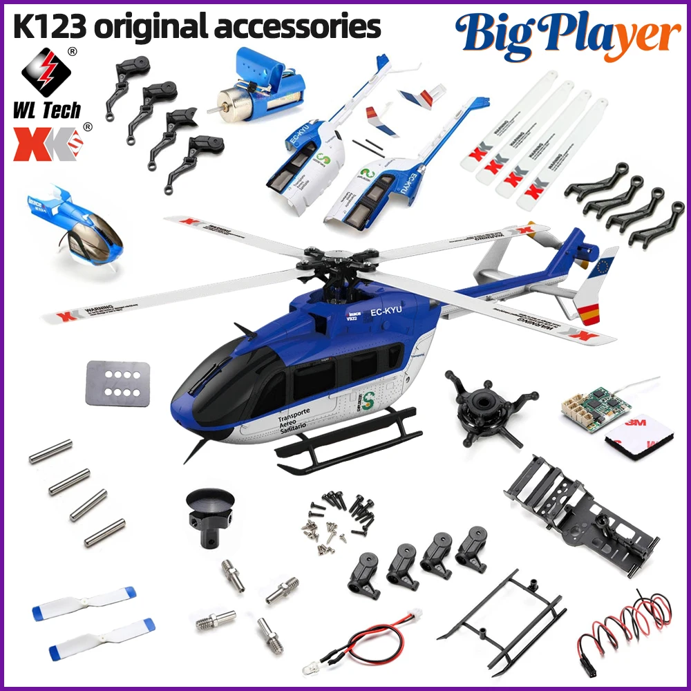 WLtoys XK K124 RC Helicopter Original Spare Parts Accessories Main Blades Gear Tail Motor Rotor Body Shell Replacement Parts