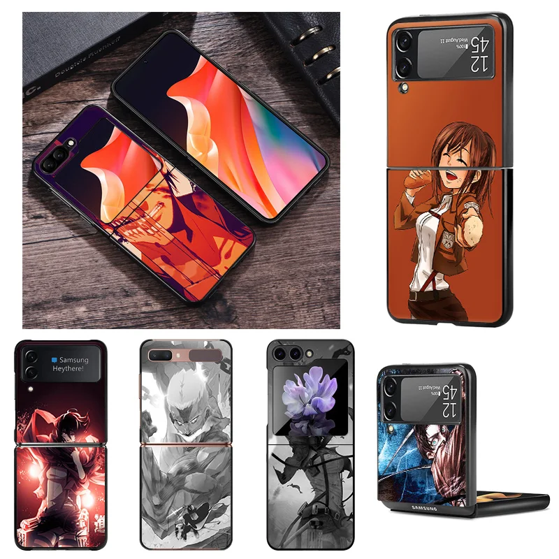 Czarne etui na telefon Samsung Z Flip 6 5 4 3 Attack on Titan Levi Hard Galaxy ZFlip6 Flip5 Flip4 Flip3 Mobile Phone Shell Cover