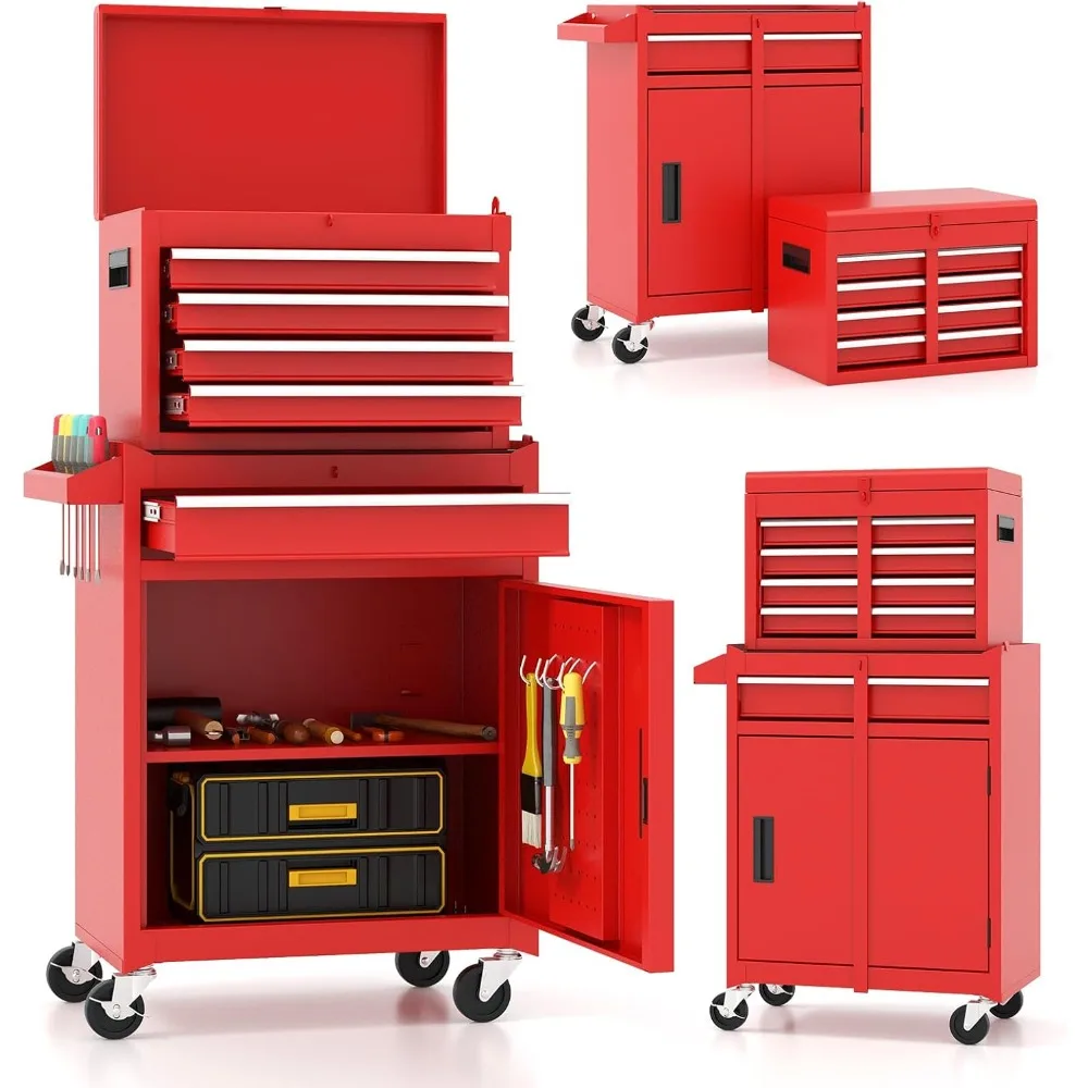 

Luck 5-Drawer Tool Chest, 2 in 1 Rolling Tool Box, Tool Storage Cabinet with Detachable Top & Adjustable Shelf, w/Lockable