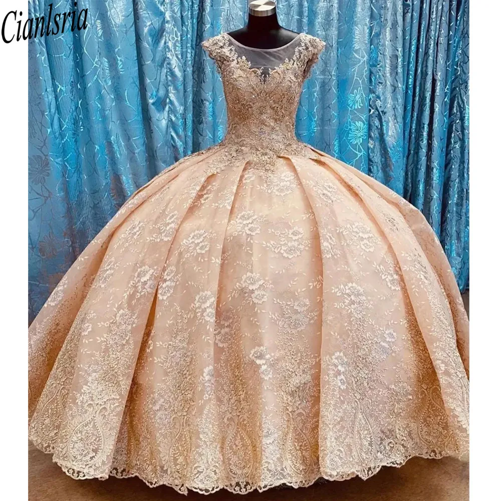 Precioso vestido de encaje rubor, quinceañera mexicana, vestido de graduación, Charro, joya, cuello transparente con tren, cuentas, dulce 16, 2022