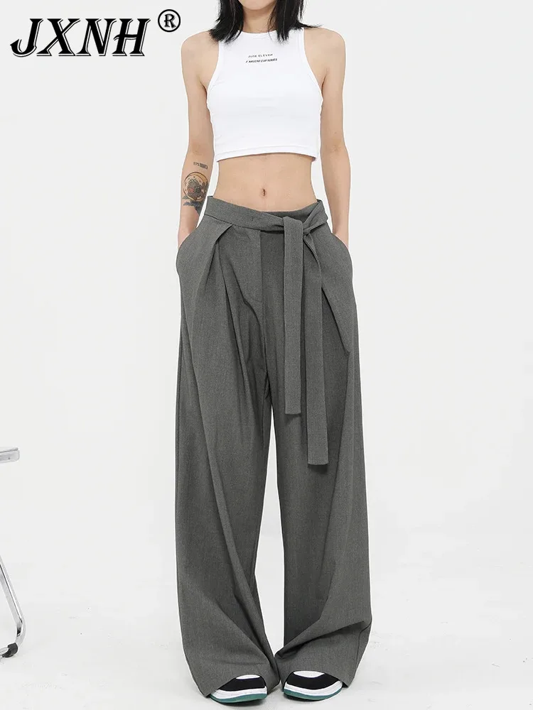 

Solid Color Design Feeling Niche Casual 2024 Spring/summer New Women's Versatile Wide Leg Slimming Gray Straight Leg Suit Pants