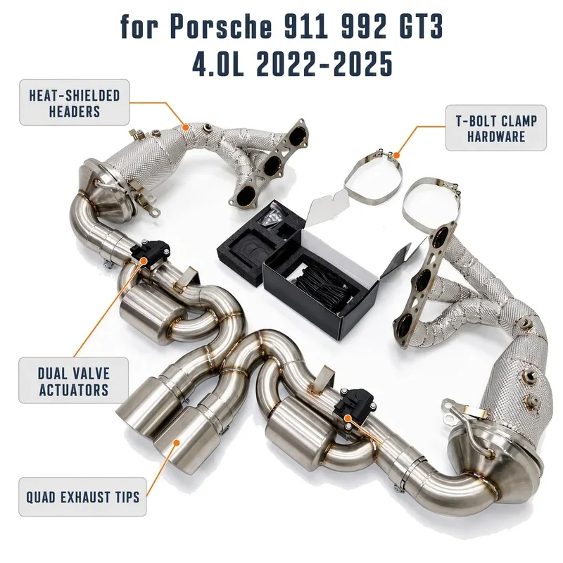 Premium Porsche 911 992 GT3 4.0L TIG Welded Performance 2022-2025 304 Stainless Exhaust Manifold Flow Racing Tuning Parts Kit