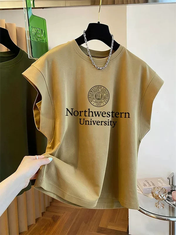 Extra Large 300 Pounds Casual Sleeveless Vest Women Summer Loose Fit Printed T-Shirt Top Comfortable Breathable Cotton Blend