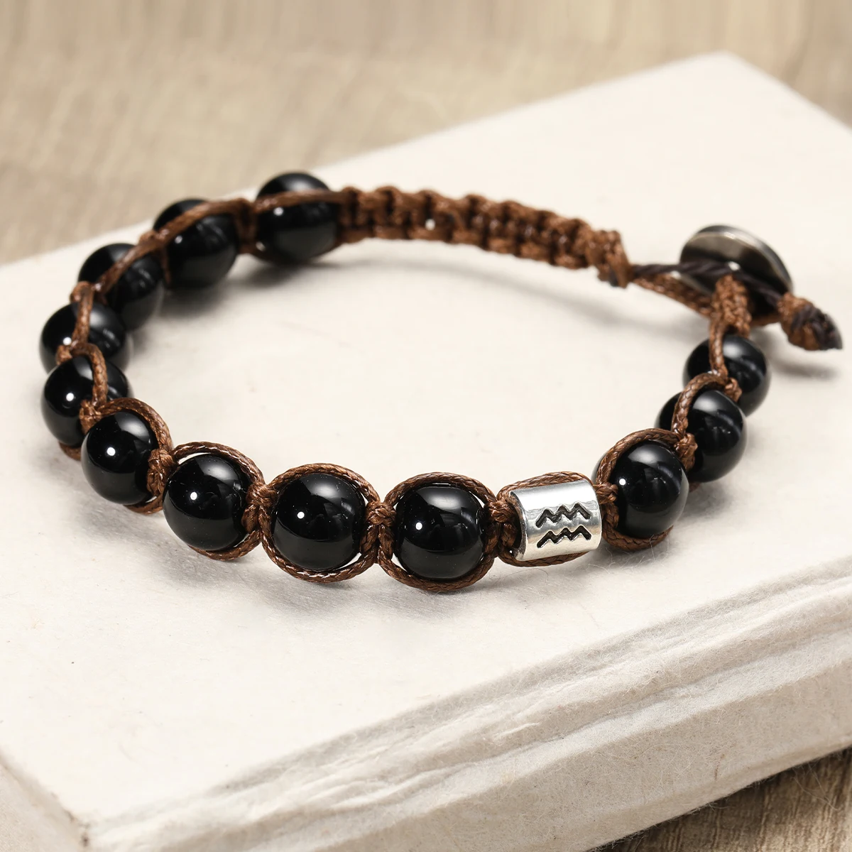 12 Zodiac Natural Stone Obsidian Hand-Woven Bracelets Taurus Cancer Virgo Pisces Men's Bracelets Couples Friendship Jewelry