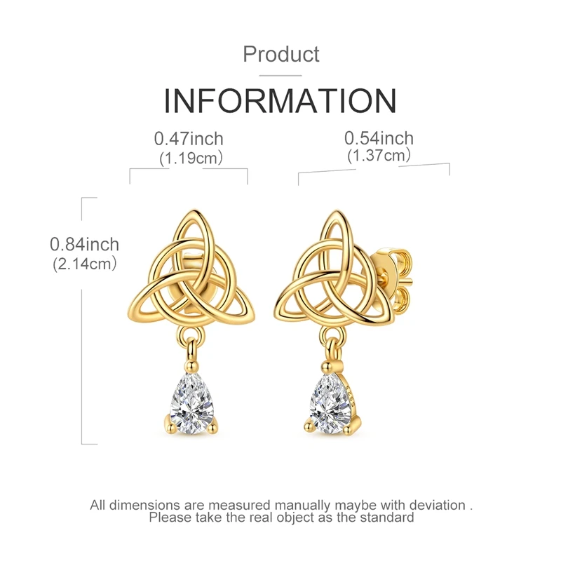 925 Sterling Silver Celtic Knot Teardrop Stud Earrings Trinity Knot Dangle Studs Vintage Irish Jewelry Gift for Women