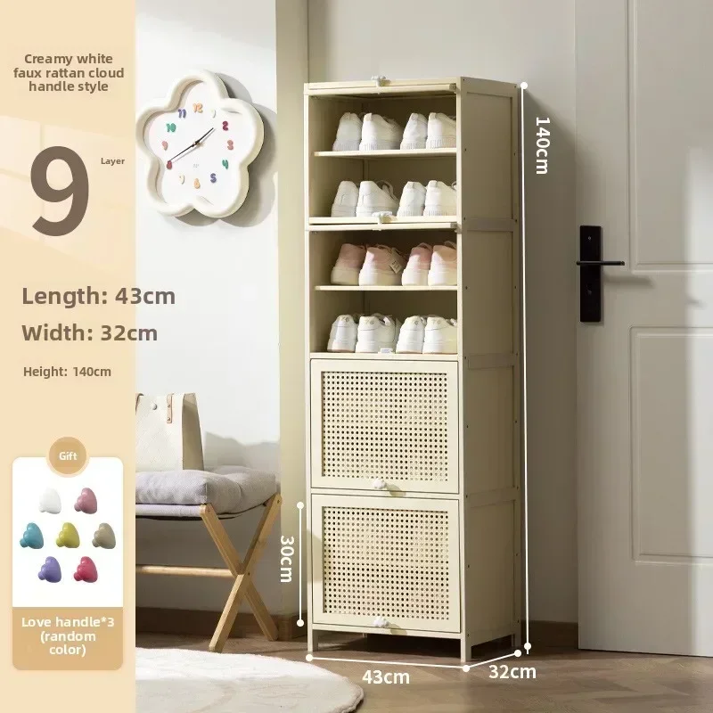 

ins Cream Style Shoe Cabinet Home Door Against the Wall Large Capacity Entry Door Entrance Solid Wood Storage Shoe Rack