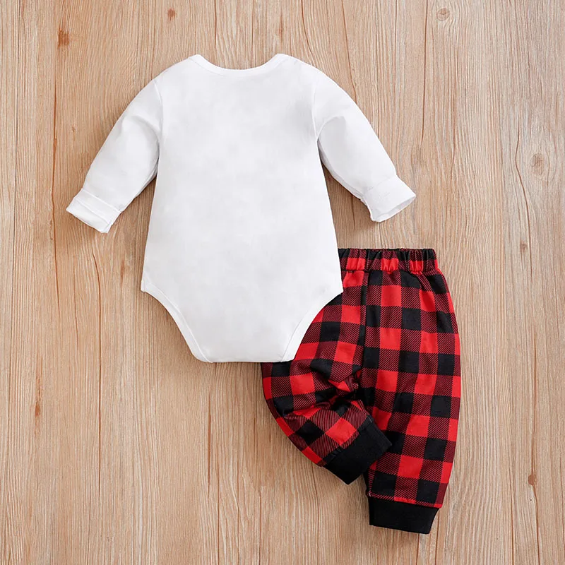 Christmas Letter Newborn Clothes Comfortable 0-18 Boys And Girls Spring And Autumn Long Sleeved Baby Triangle Jumpsuit+Pants Set