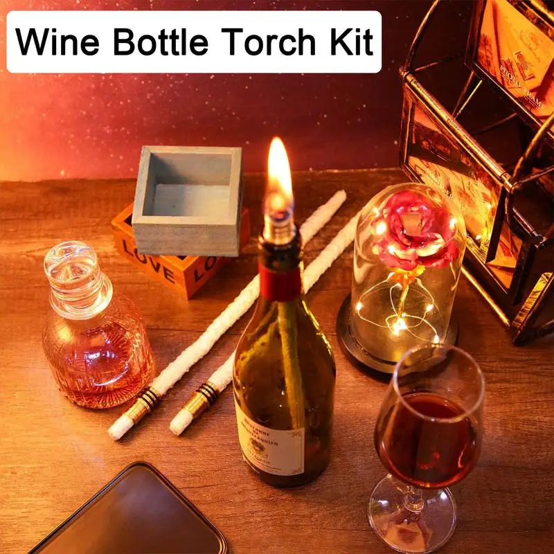 Wine Bottle Torch Kit Oil Lamps Replacement Wick Hardware Kit Bottle Torch Wicks Kit Includes 4 Long Life Torch Wicks Copper