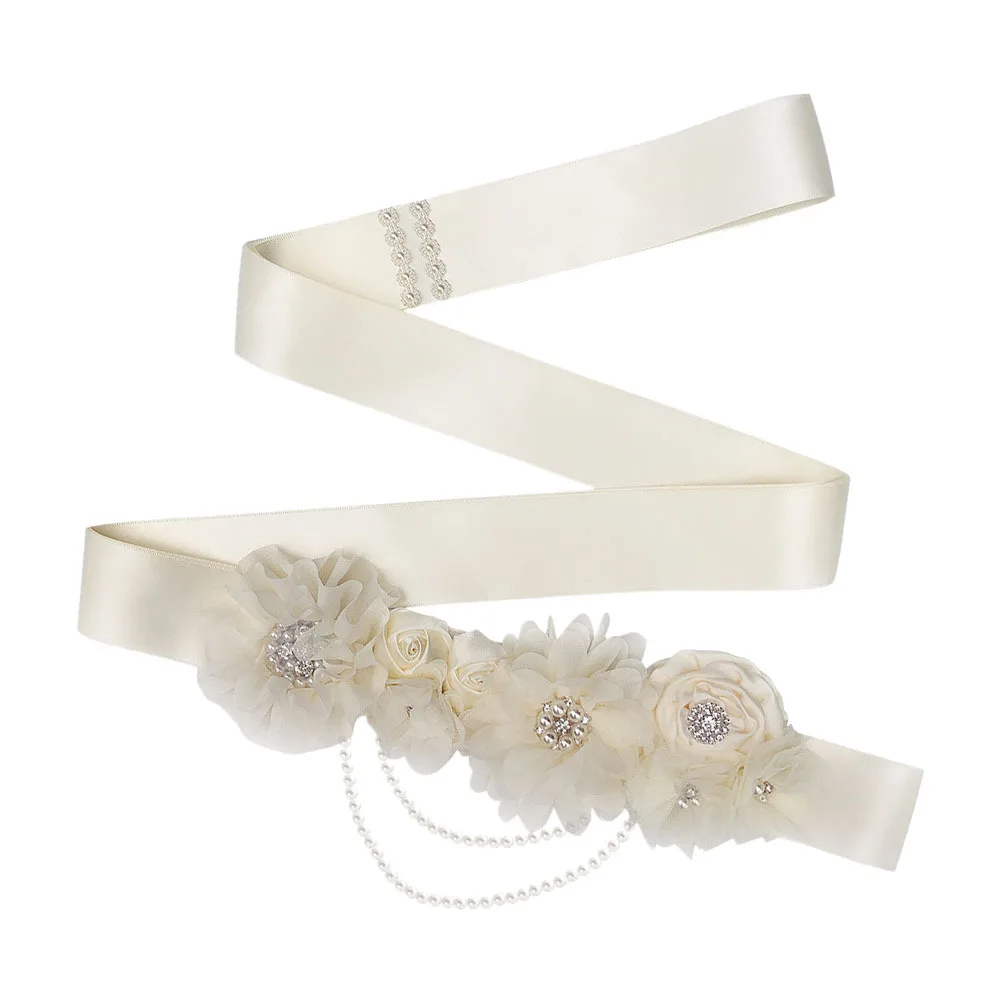 

1Pcs Pregnancy Waist Belt Rhinestone Pearl Wedding Girdle Flower Shape Bridal Dress Accessory Decorative Waistband