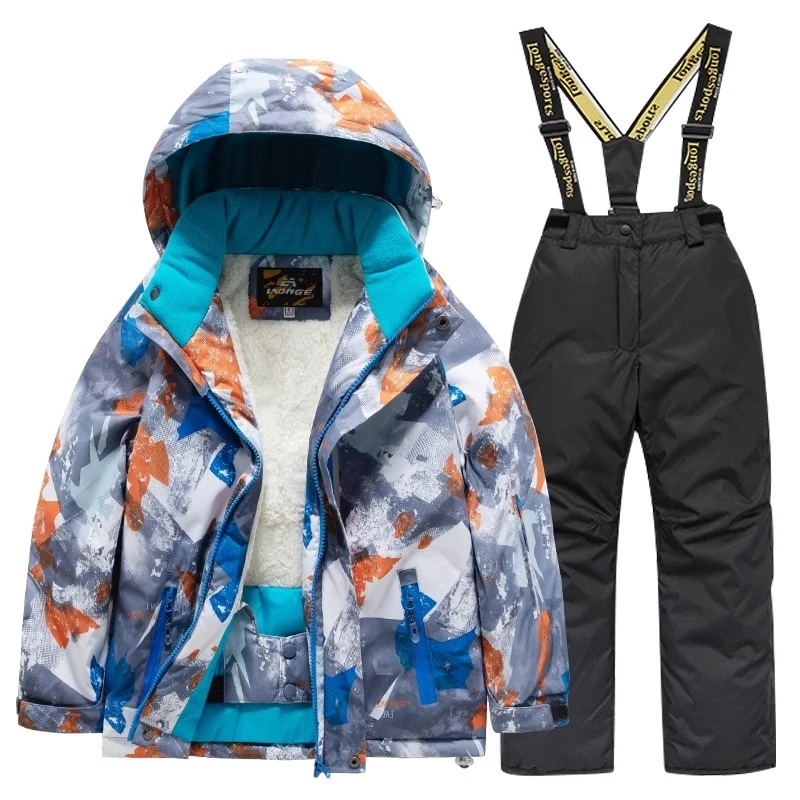 

Детский лыжный костюм для мужчин и женщин, большие, средние и маленькие дети, детское толстое водонепроницаемое и теплое снаряжение.