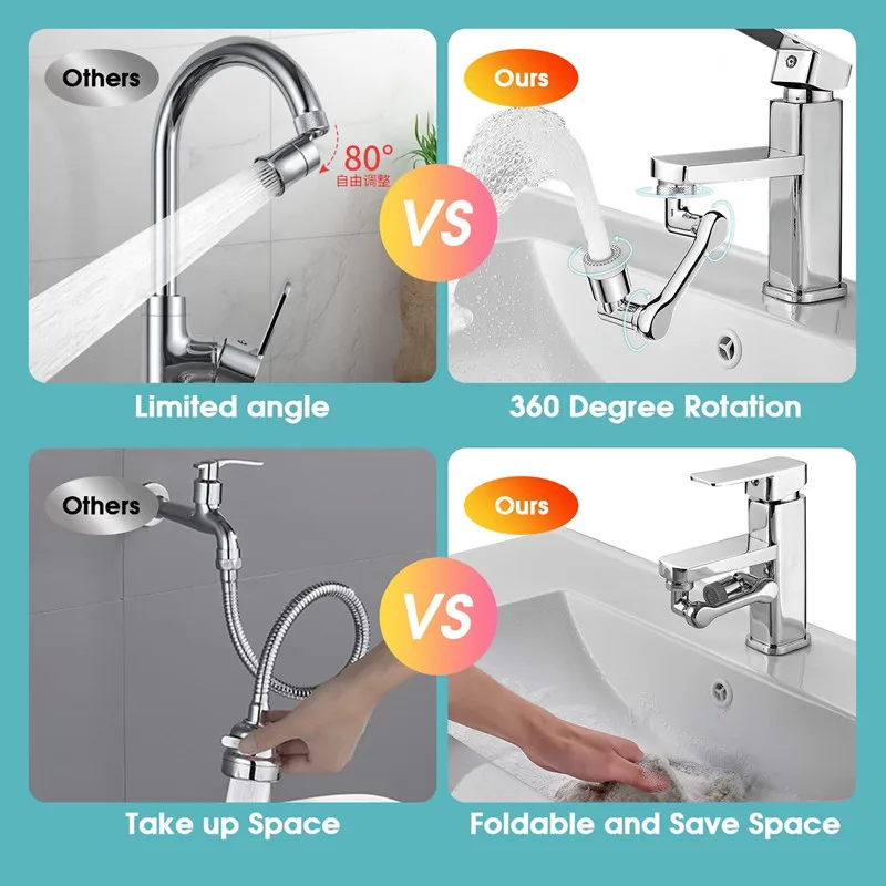 NEW 99% Universal 1080° Rotation Extender Faucet Aerator Robotic Arm Plastic Splash for Kitchen Washbasin Faucets Bubbler Nozzle