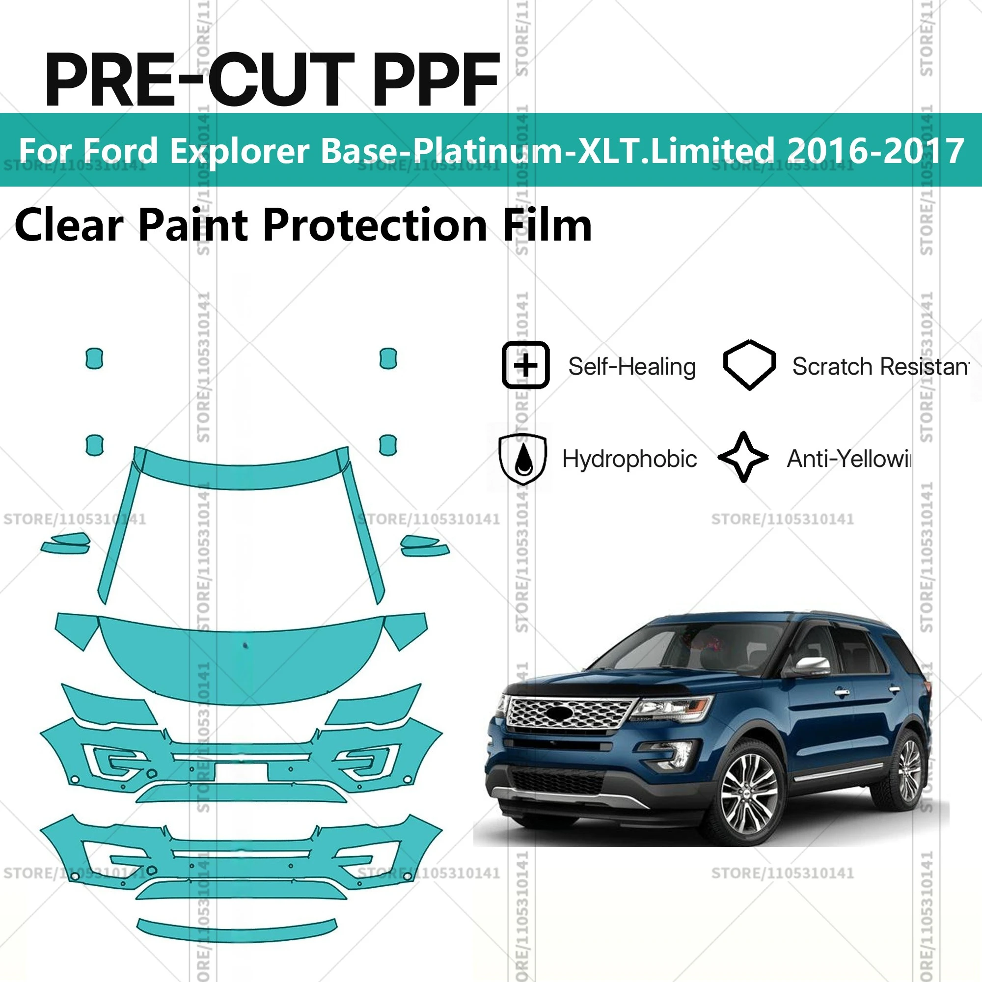 For Ford Explorer Base-Platinum-XLT.Limited 2016-2017 Pre-Cut Paint Protection Film PPF Transparent Car Film Automotive PPF