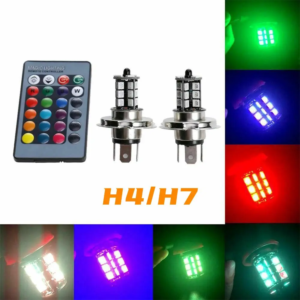 Multi-color Driving RGB Lamp H4 H7 Remote Control MO Auto Bulb 5050 27SMD LED Car Fog Light