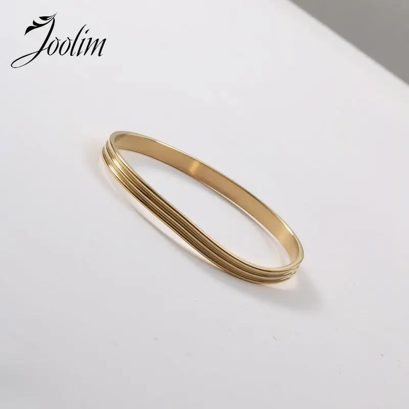 

JOOLIM Jewelry Wholesale High End PVD Waterproof&No Fade Simple Irregular Curved Shaped Arc Stainless Steel Bracelet for Women