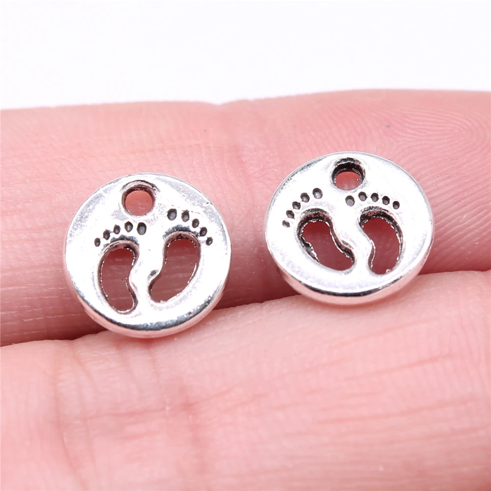 WYSIWYG 20pcs 11x11mm 2 Colors Feet Charm Double Sided Baby Feet Charms Little Feet Charms