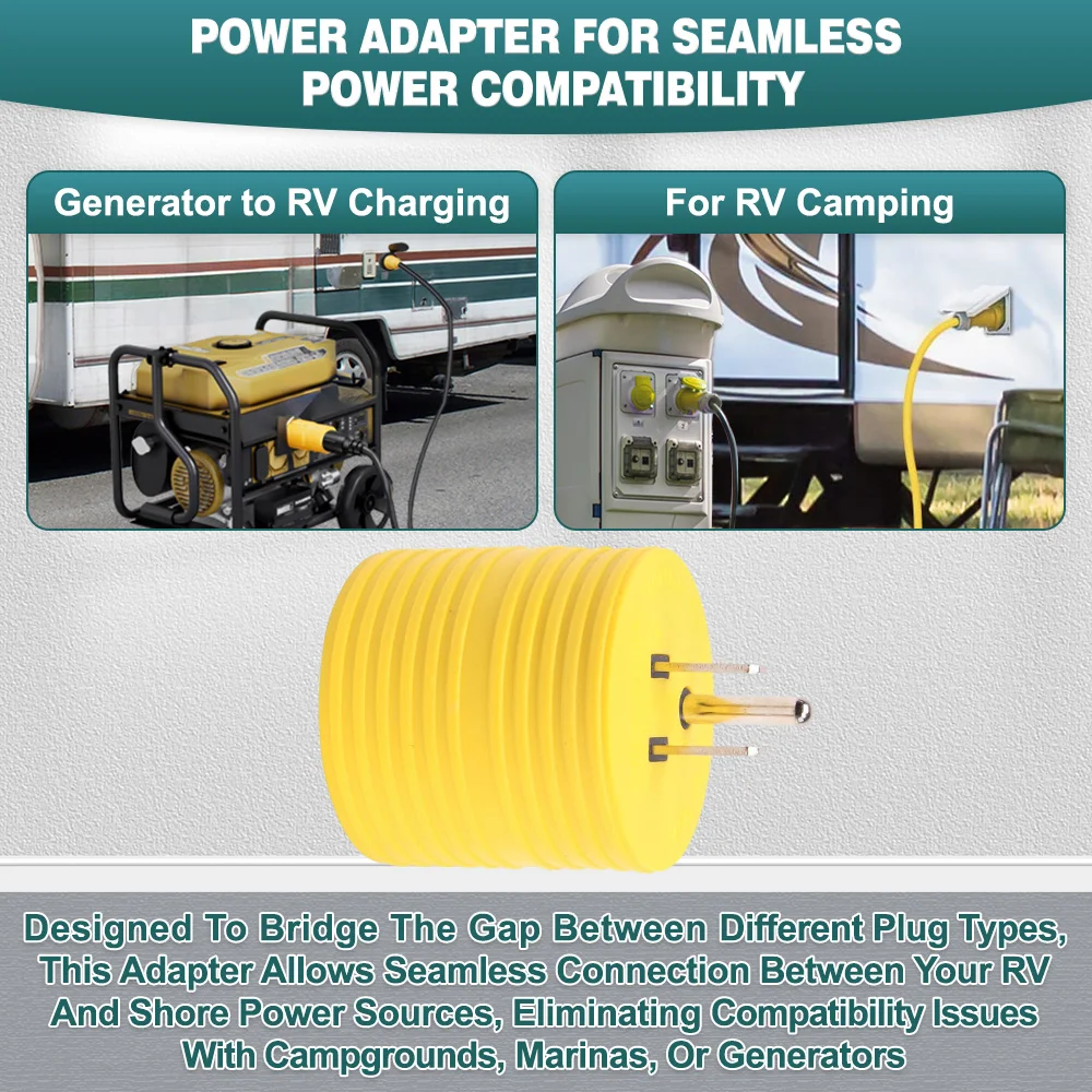 Generator Transfer Switch Adapter NEMA 5-15P Male to TT-30R Female Adapter 125V 15A to 30A Heavy Duty Plug for RV/Camping