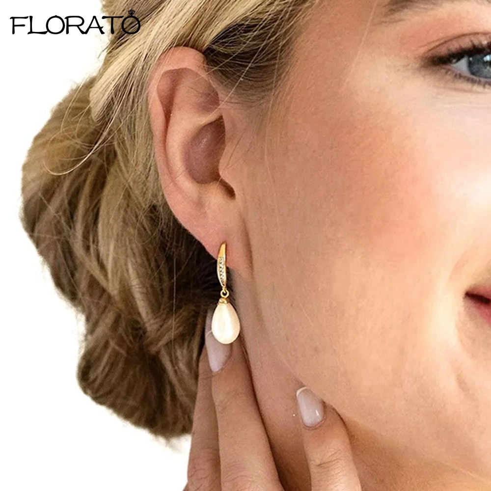 925 Sterling Silver Needle Temperament Simple Water Drop Shape Simulation Pearl Pendant Earrings Female High-end Pearl Jewelry