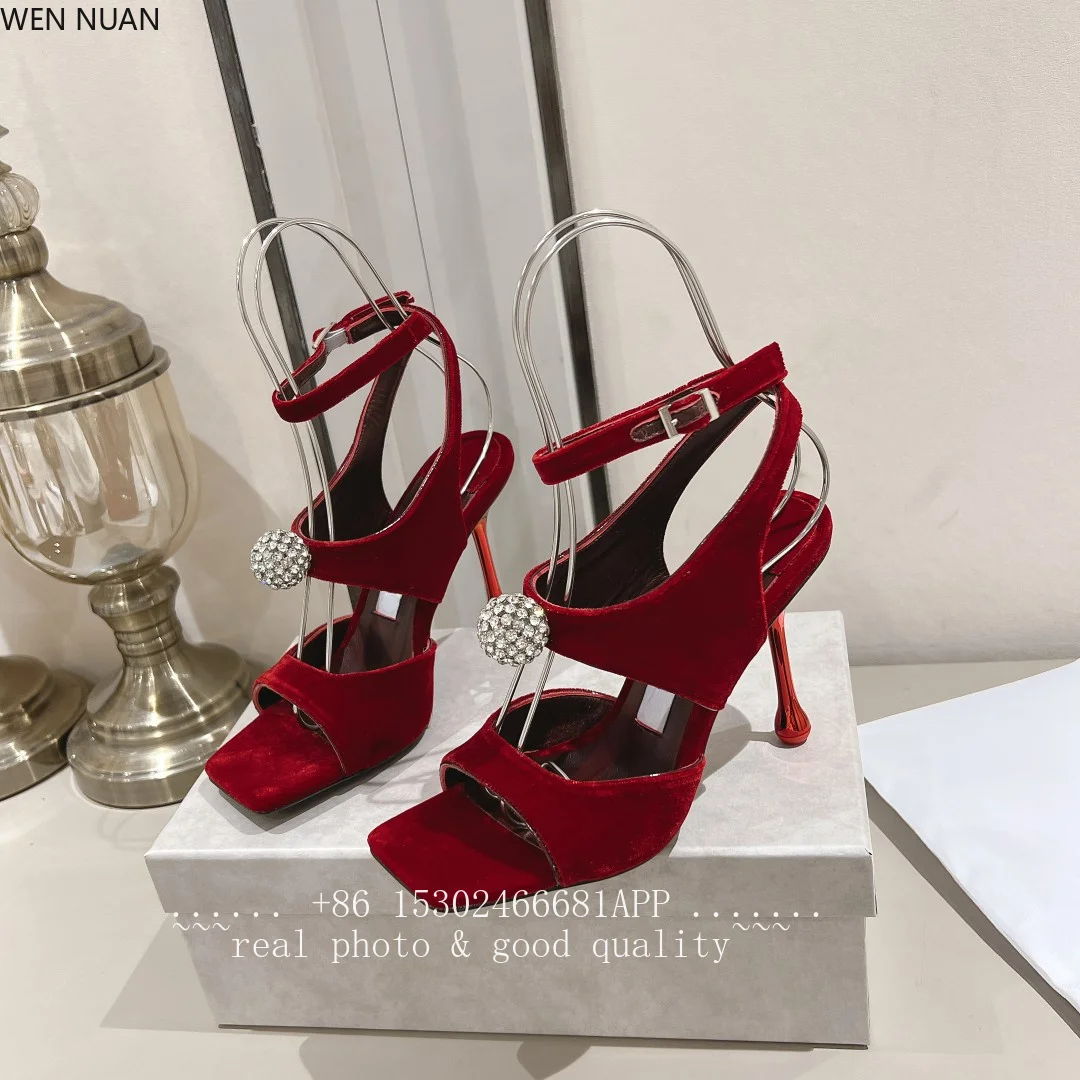 Summer new style women's cool shoes, stylish single-strap buckle square-toe slip-on sexy shoes with fine heels