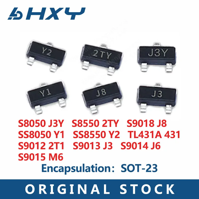 100PCS SMD, S8050, S8550, S8550, S9012, S9013, S9014, S9015, S9018, TL431A J3Y, STY, Y1, Y2, 2T1, J3, J6, SOT23,Transistor