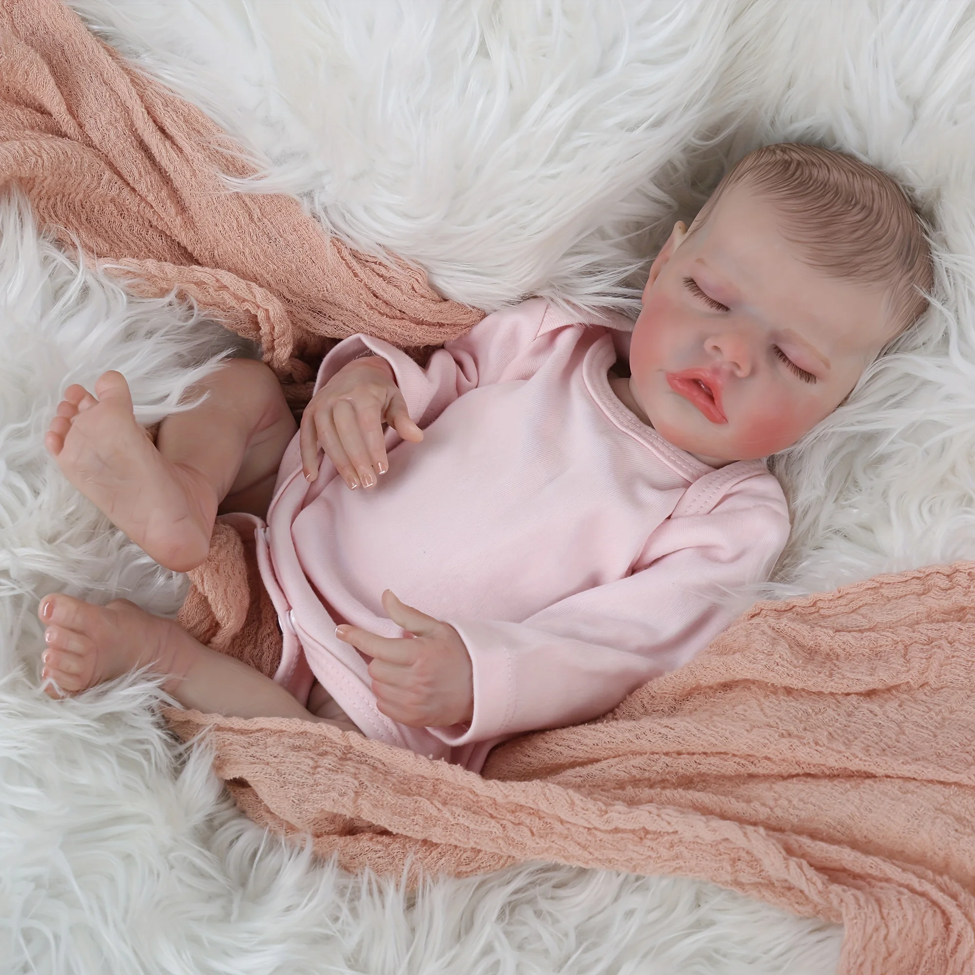 18-Inch Reborn Doll, Vinyl Material, Hand-Painted Hair, Cute Sleeping Pose with Closed Eyes, Color Box Packaging