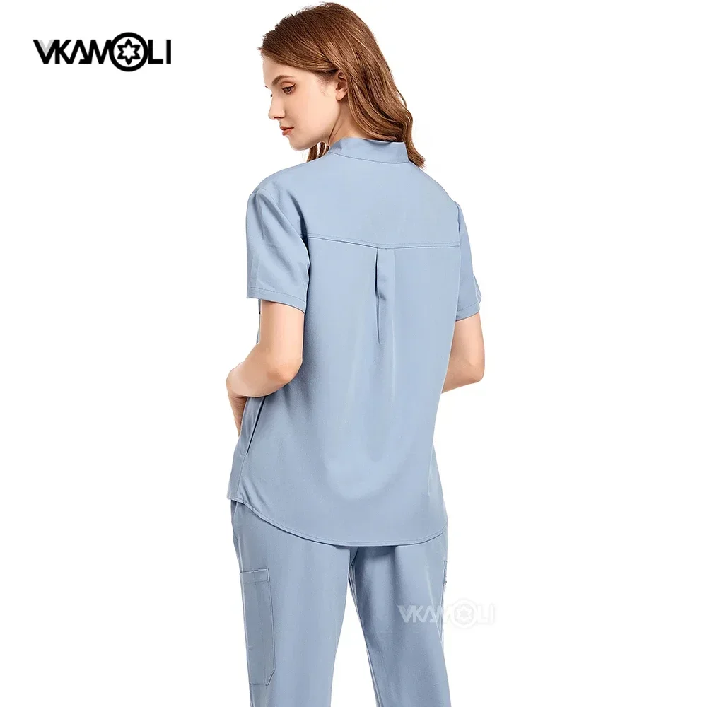 Elastic Medical Uniforms Dental Hospital Doctor and Nurse Work Clothes Spa Uniforms Women Oversized Scrubs Tops + Jogger Pants