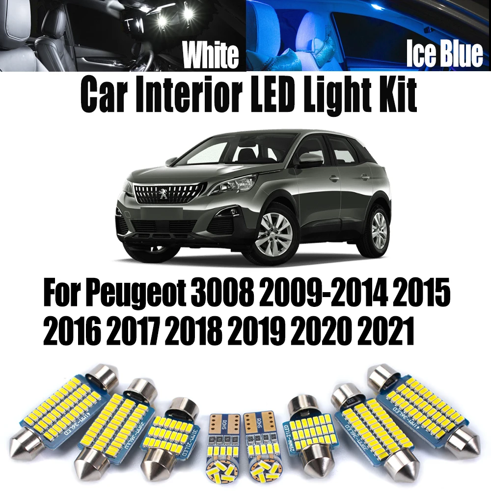 

Комплект из 18 светодиодных ламп Canbus для Peugeot 3008 (2009-2020): подсветка салона, карманов, потолка, багажника, зеркала.