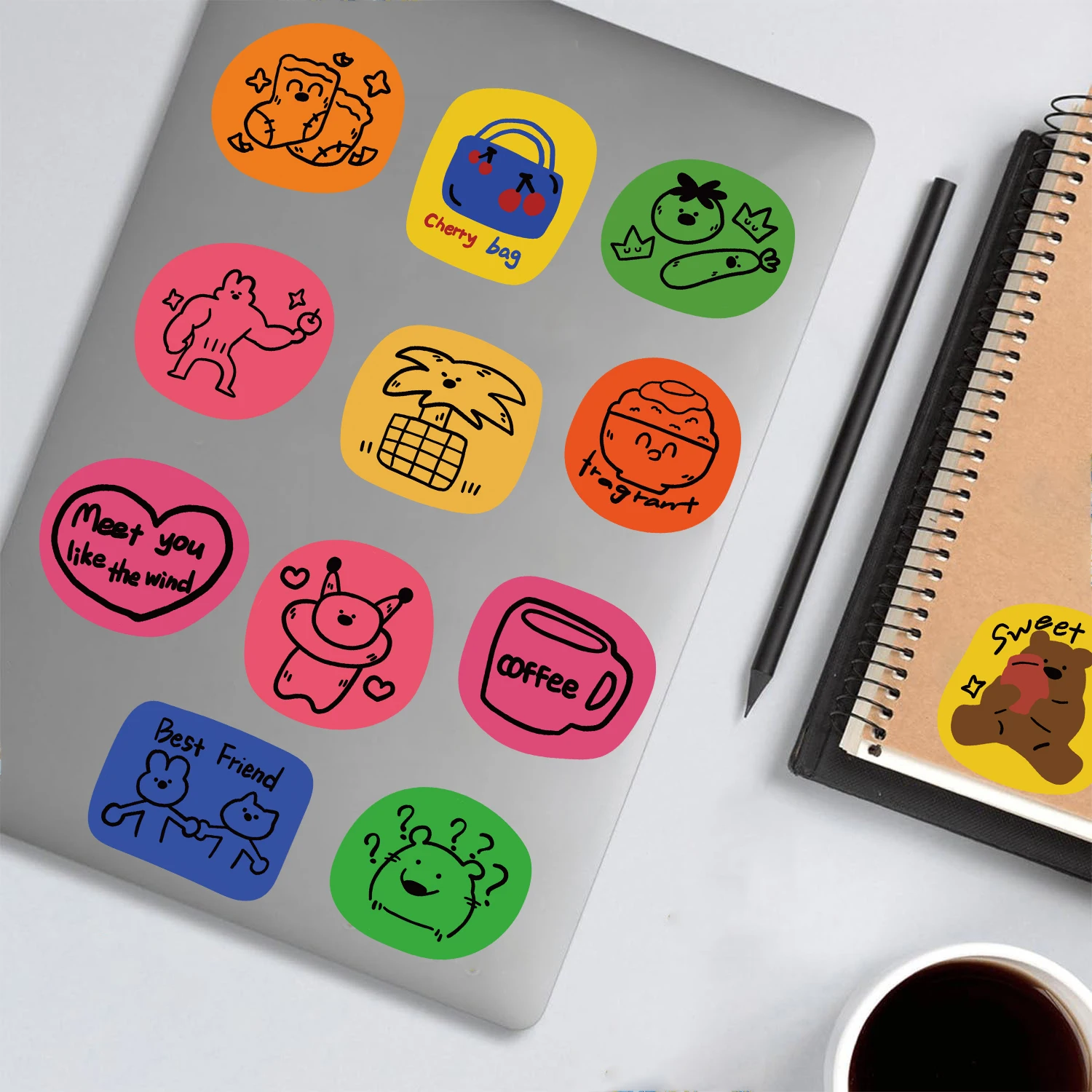 40PCS Colorful Graffiti Sticker Aesthetic Waterproof Colored PET Luggage Fridge Creative Transparent Decoration DIY Sticker
