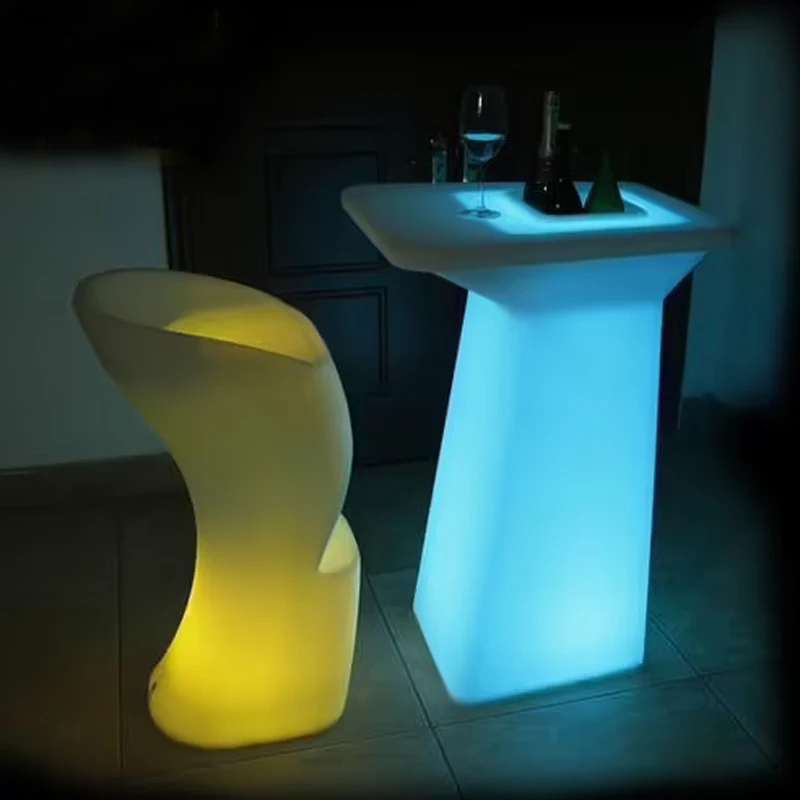 PE Plastic LED Cocktail Table With Bucket 75x60x100cm For Party And Events Color Changing High Bar Table With Storage Riq-T100