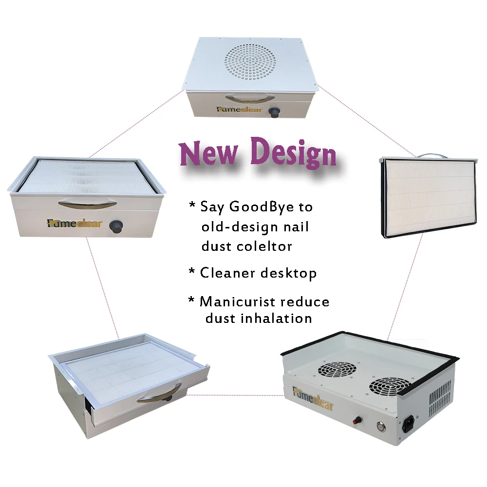 Beauty Salon Table Built-in Nail Dust Collector with Reusable Filter Portable Vacuum Cleaner for Nail Polishing Low Noise Home