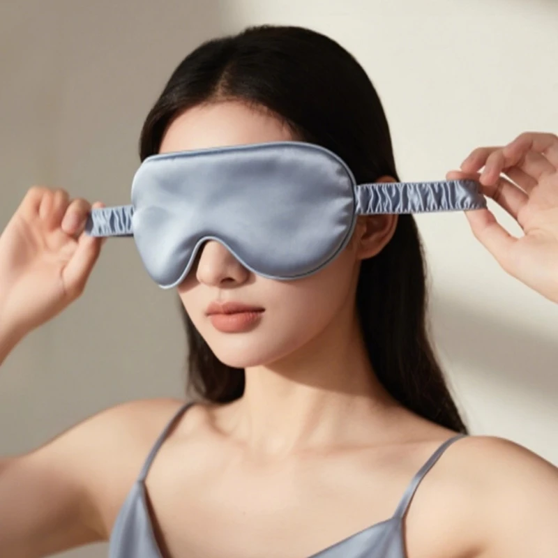 Solid Color Silk Like Sleep Eye Mask Adjustable Elastic Travel Blindfold Light Blocking Eye Cover for Nap Flight