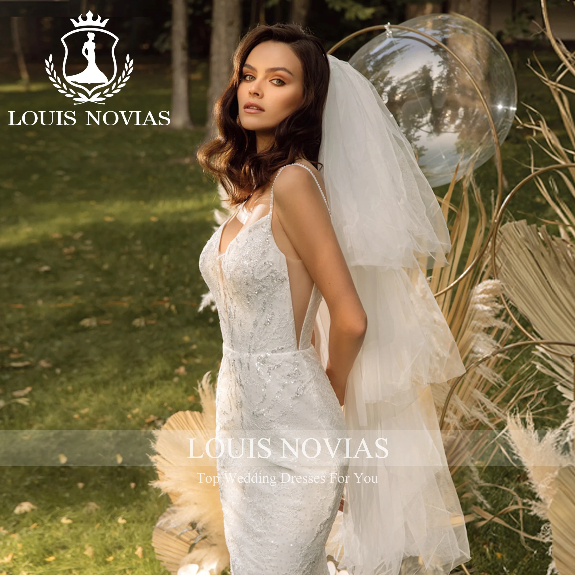 LOUIS NOVIAS Свадебное платье в стиле русалки с глубоким v-образным вырезом и аппликациями, расшитое блестками, со шлейфом, труба, свадебное платье Vestidos De Novia