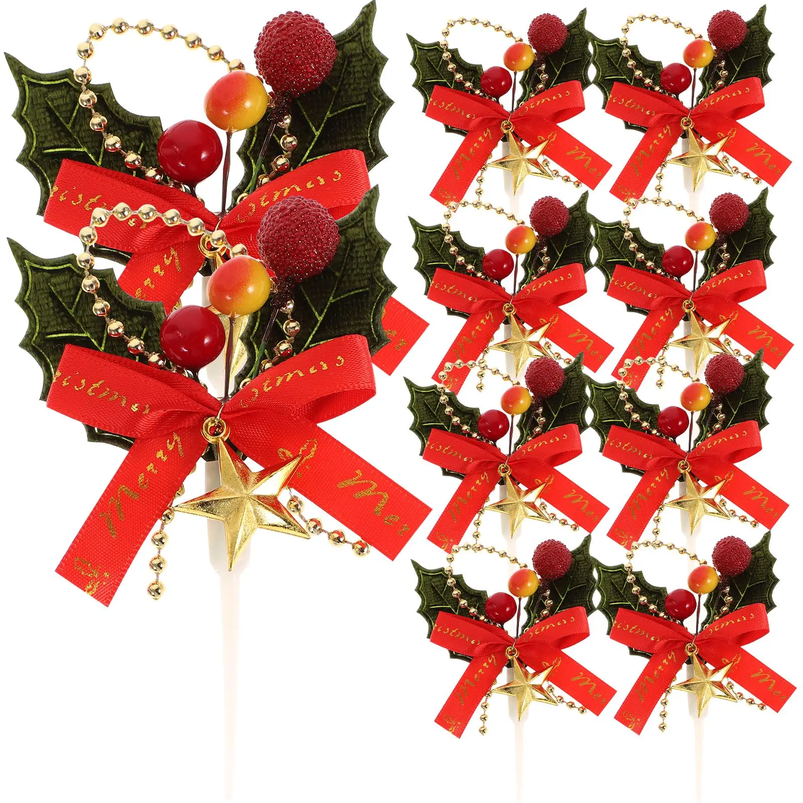 

10Pcs Merry Christmas Party Cake Toppers Berries Cake ornament Xmas Bell Insert Berry Cake Topper Wedding Festivel(Random color)