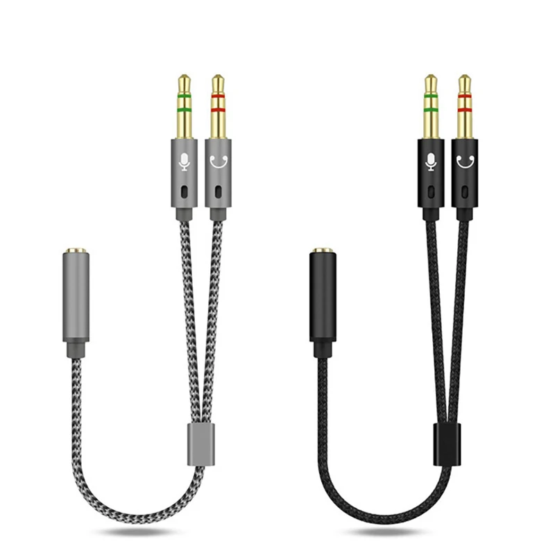 Headphone Splitter Cable for Computer 3.5mm Female to 2 Male 3.5 Jack Mic Audio Y Splitter Microphone Adapter Aux Cable