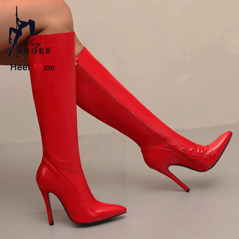 

Сапоги до колена на очень высоком каблуке 11 см. Женская модная обувь на платформе с боковой молнией. Сексуальная обувь для танцев на пилоне. Осенне-зимние длинные сапоги.