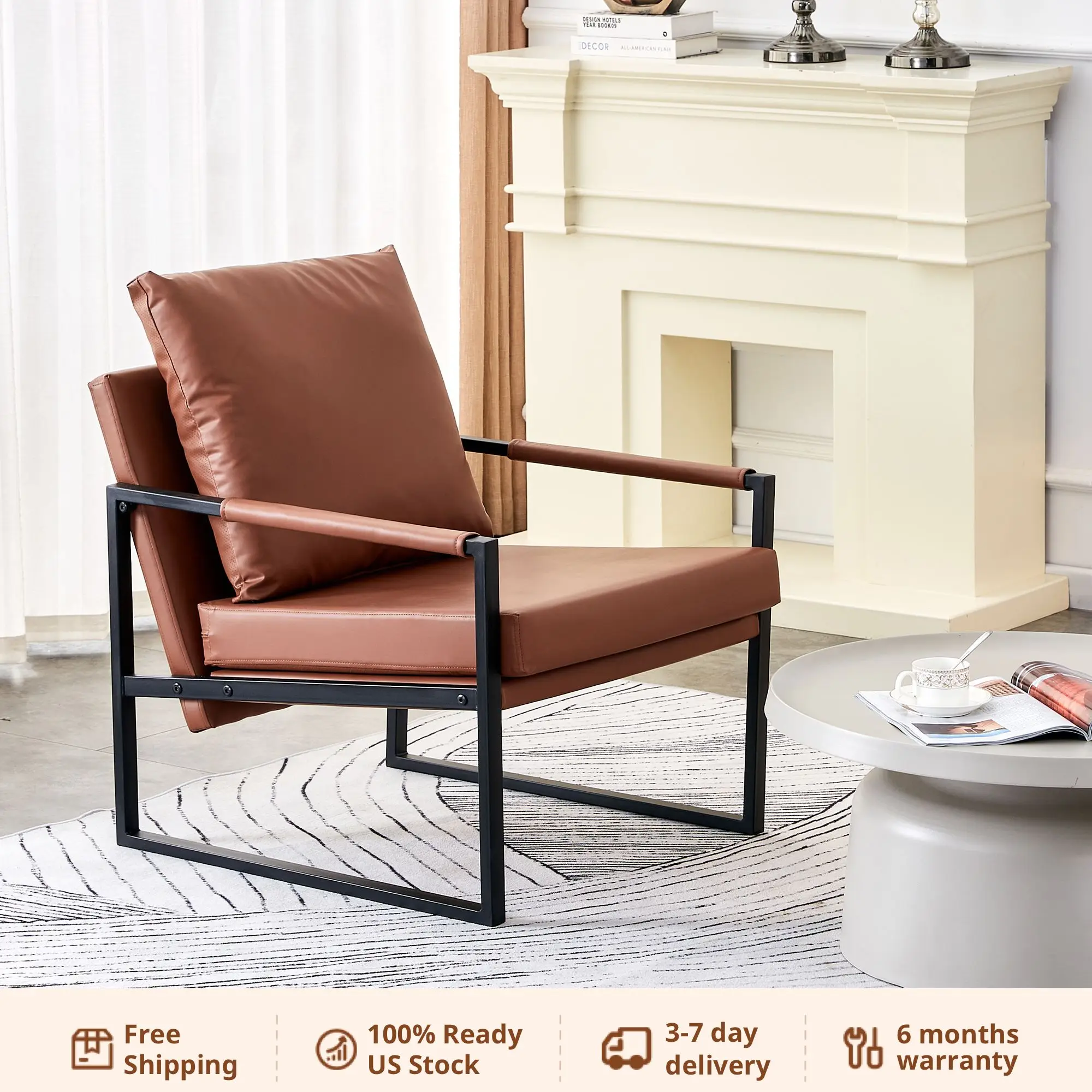 PU Leather Accent Arm Chair Modern Upholstered Armchair with Metal Frame Extra-Thick Padded Backrest and Seat Cushion Sofa Chair